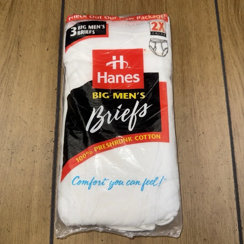 Vintage 1996 Hanes Men's Briefs Underwear Size 2X (48-50)Pack of 3 New Old Stock